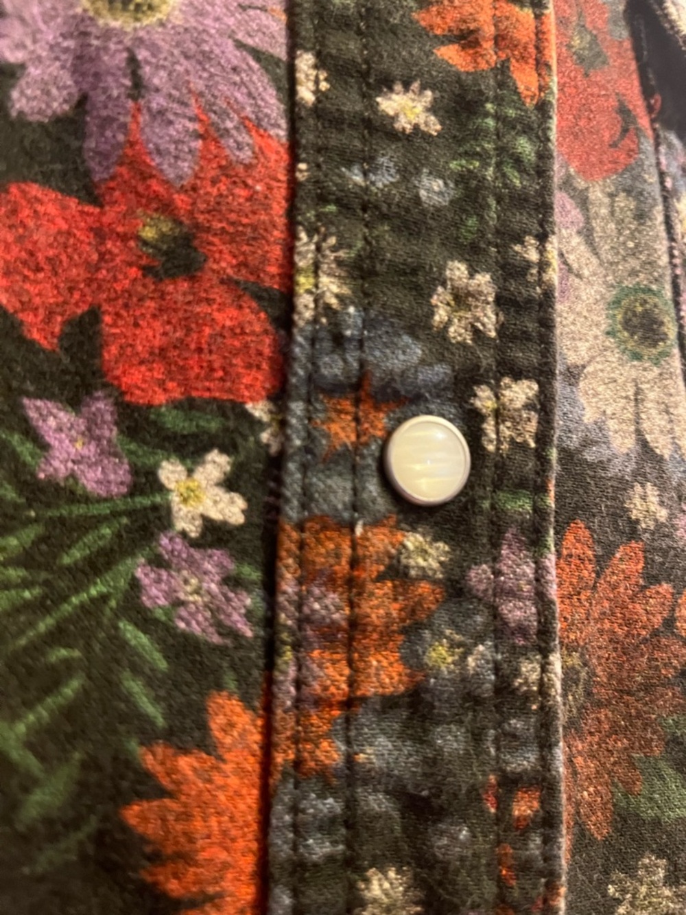 Wrangler Floral Snap Shirt Jacket in Black with Cream, Orange and Purple Accents - Picture 3 of 4